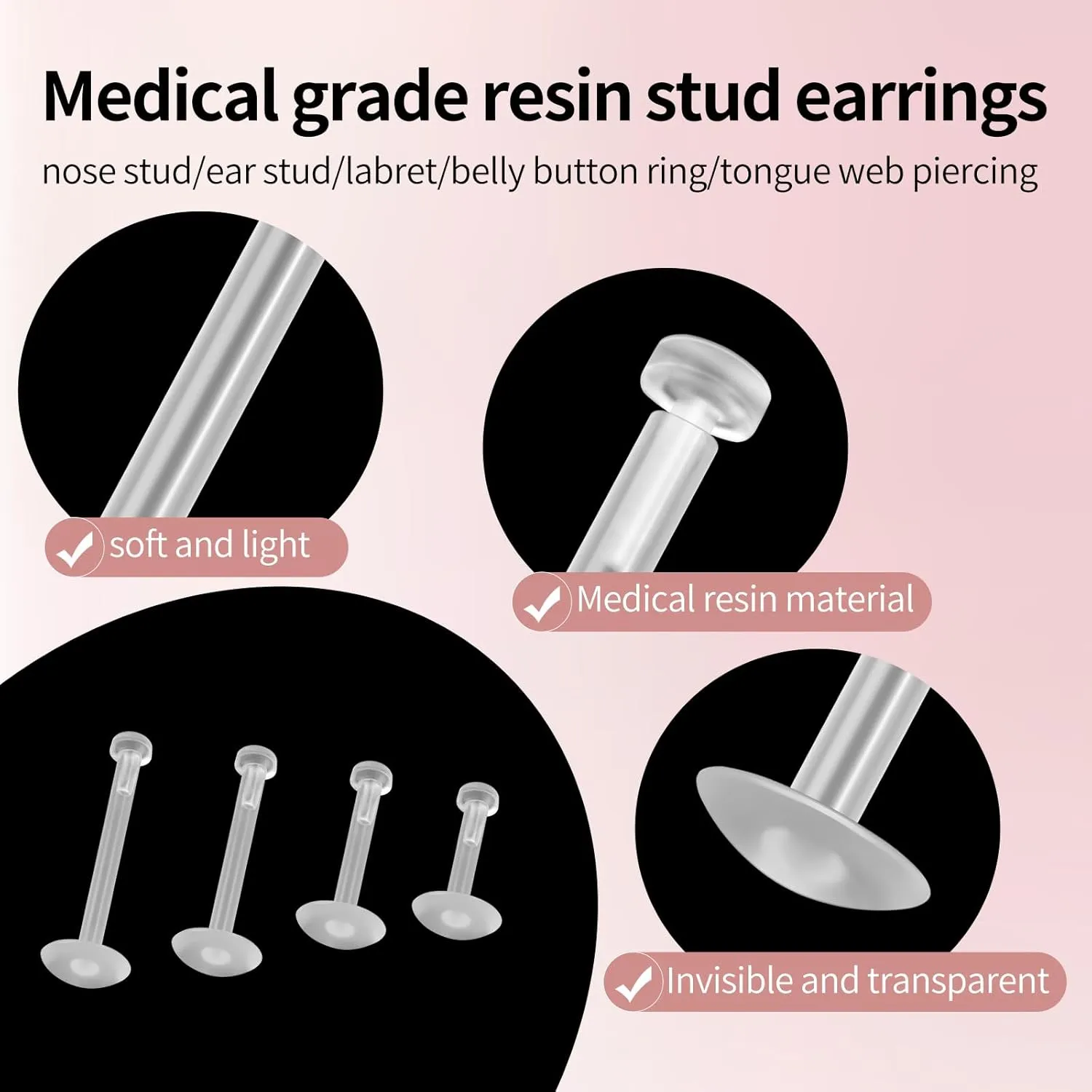 Clear Piercing Retainers Earrings Plastic Earrings for Sports Cartilage Earrings Stud Earring Retainer Bar Plastic Piercing Jewelry for Work