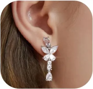Clip on Earrings for Women 925 Sterling Silver Plated Cubic Zirconia Long Tassel Dangle Drop Earrings Non Pierced Earrings for Women Jewelry Gifts Wedding Party