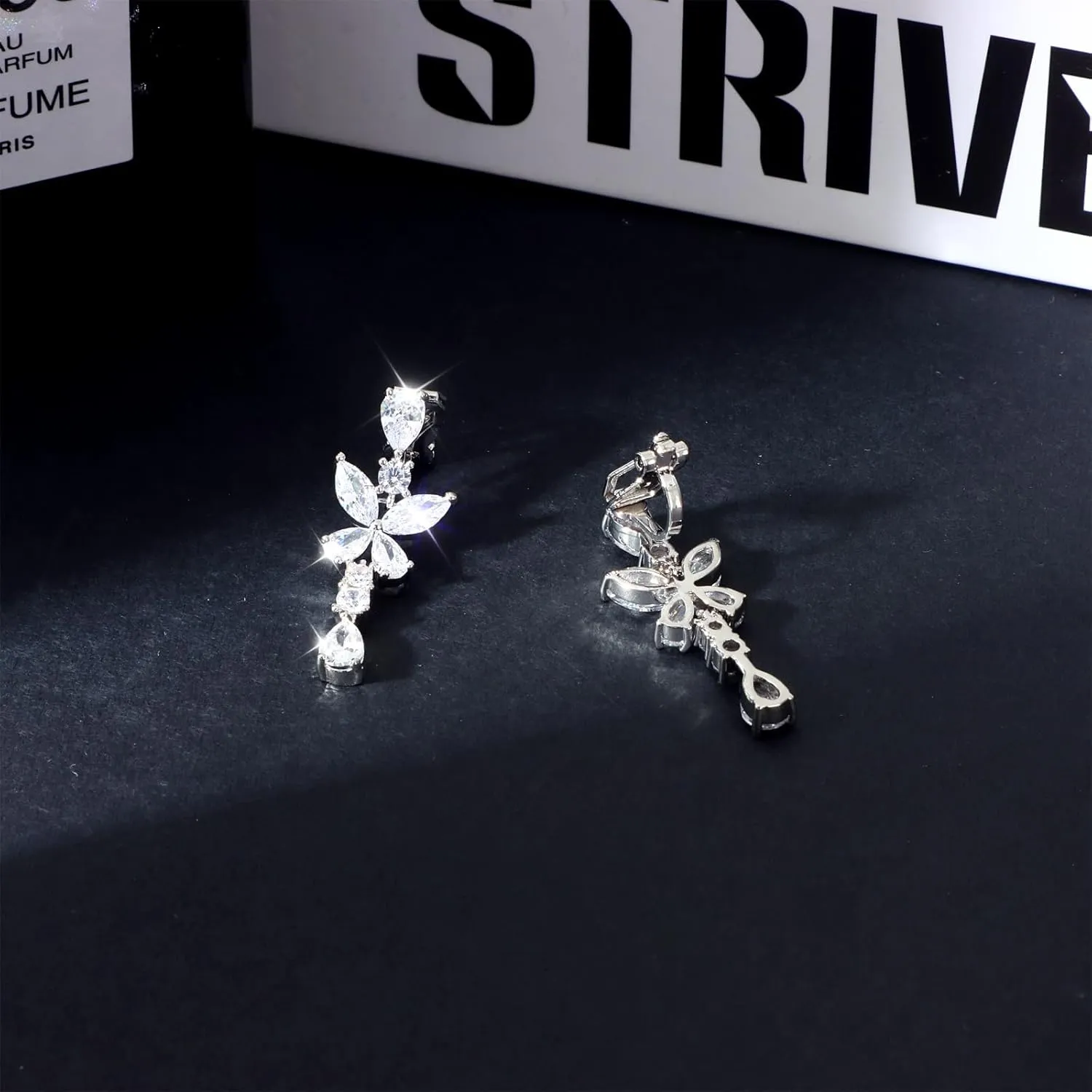 Clip on Earrings for Women 925 Sterling Silver Plated Cubic Zirconia Long Tassel Dangle Drop Earrings Non Pierced Earrings for Women Jewelry Gifts Wedding Party