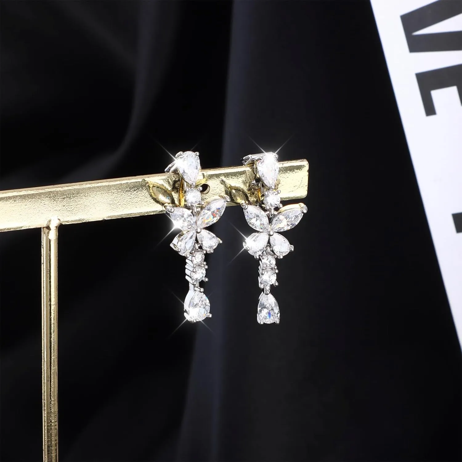 Clip on Earrings for Women 925 Sterling Silver Plated Cubic Zirconia Long Tassel Dangle Drop Earrings Non Pierced Earrings for Women Jewelry Gifts Wedding Party