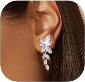 Clip on Earrings for Women 925 Sterling Silver Plated Cubic Zirconia Long Tassel Dangle Drop Earrings Non Pierced Earrings for Women Jewelry Gifts Wedding Party
