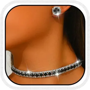 CLOACE Rhinestone Bridal Wedding Jewelry Set Sparkly Chocker Necklaces Earrings Prom Jewelry Accessories for Women