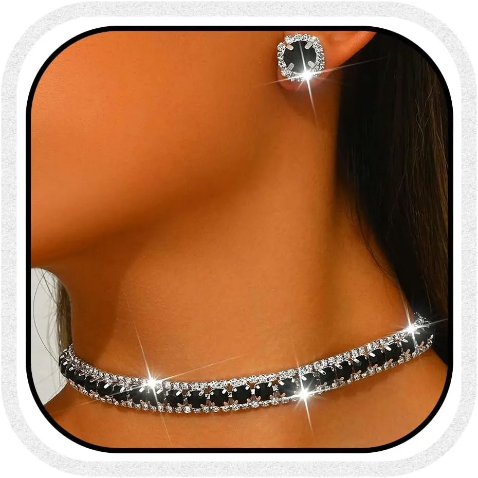 CLOACE Rhinestone Bridal Wedding Jewelry Set Sparkly Chocker Necklaces Earrings Prom Jewelry Accessories for Women