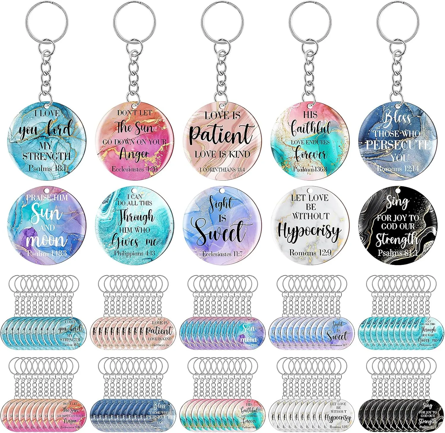 clothmile 100 Pcs Bible Verse Keychains Christian Keyrings Marble Keychains Acrylic Religious Key Rings for Women