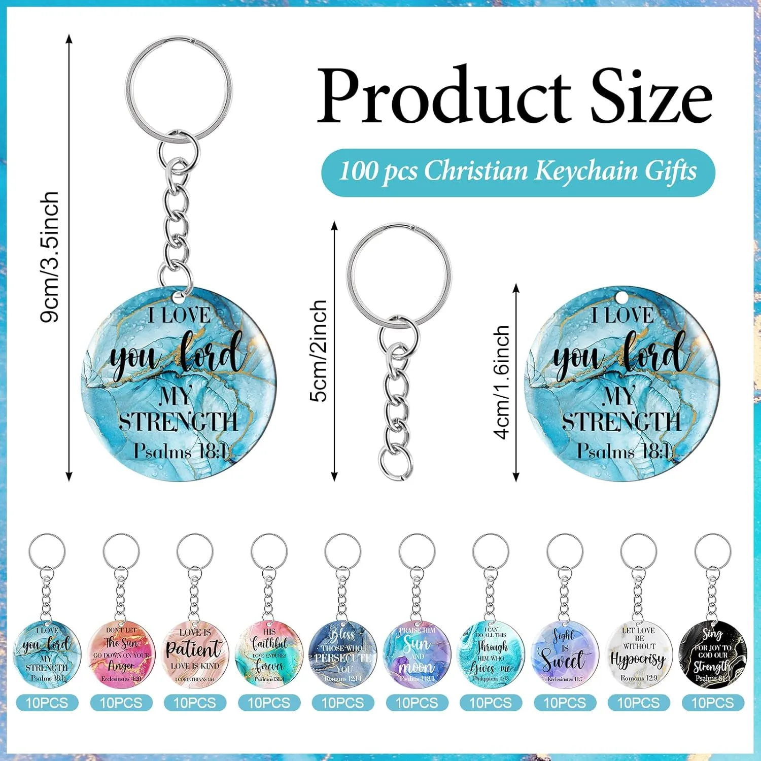 clothmile 100 Pcs Bible Verse Keychains Christian Keyrings Marble Keychains Acrylic Religious Key Rings for Women