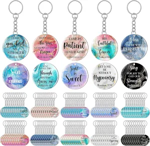 clothmile 100 Pcs Bible Verse Keychains Christian Keyrings Marble Keychains Acrylic Religious Key Rings for Women