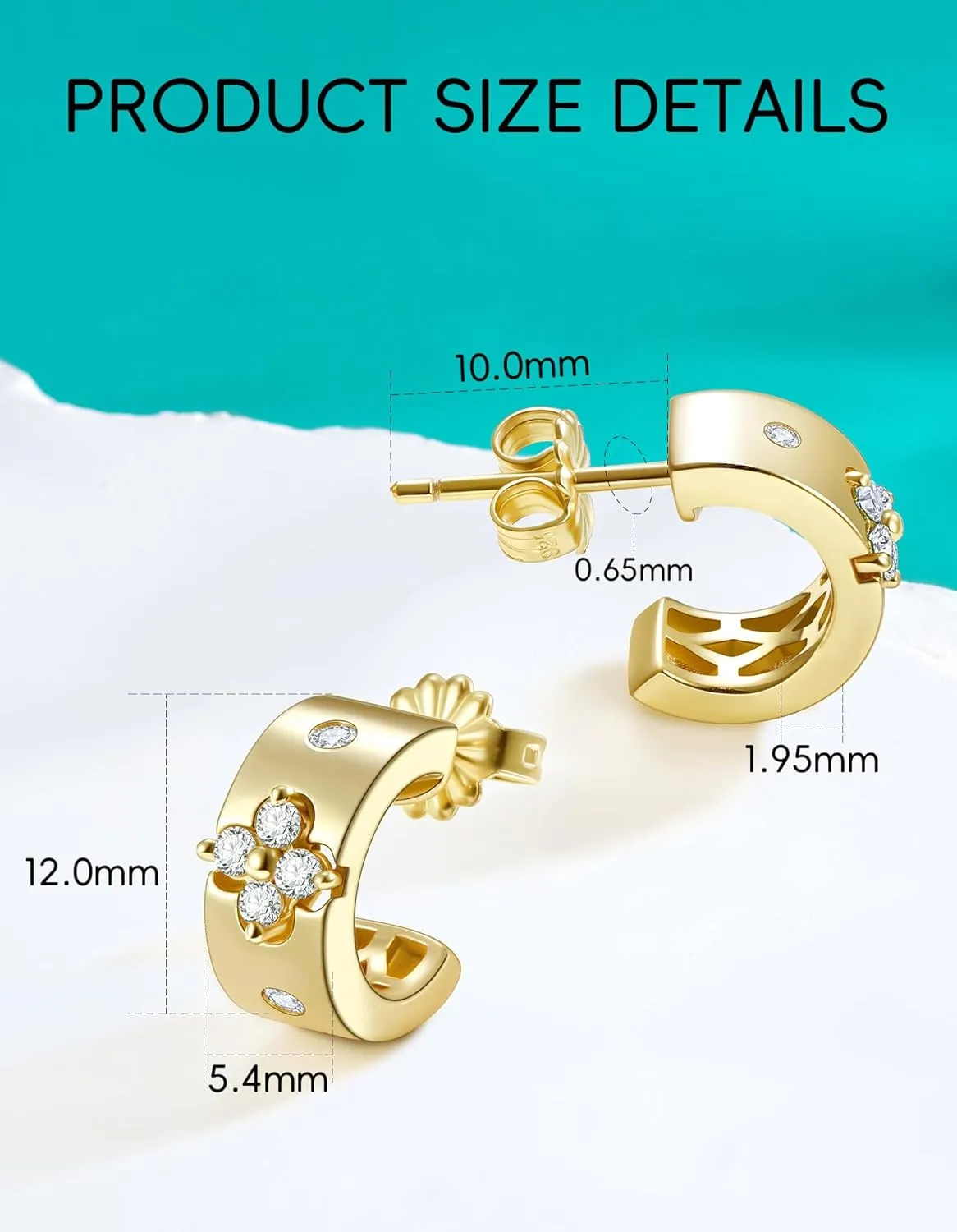 Clover Emerald Green Hoop Earrings for Women Gifts Nickel Free with Premium Moissanite (D Color VVS1 Clarity 3EX Cut) S925 Sterling Silver 18K Gold Plated Stack Non Tarnish