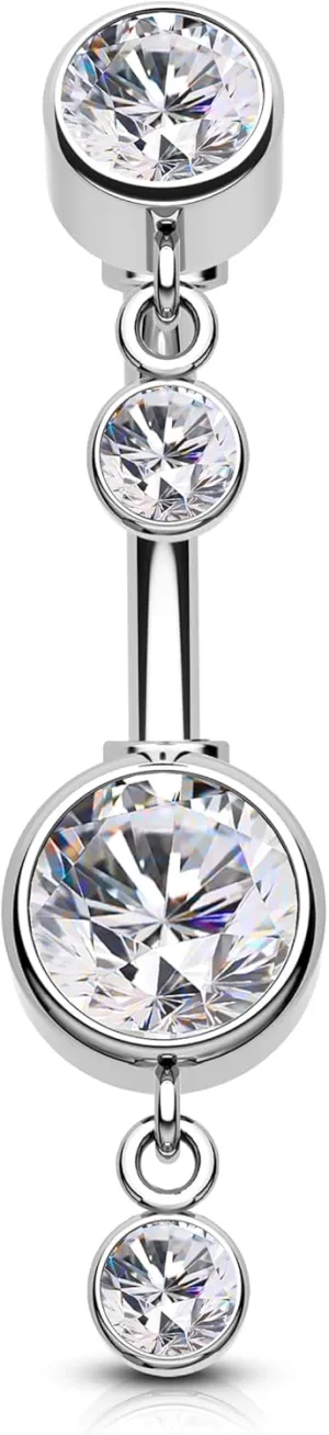 Cocharm 14G Dangle Belly Button Rings - Silver Reverse Navel Rings for Women - Clear CZ Piercing Jewelry - Stainless Steel