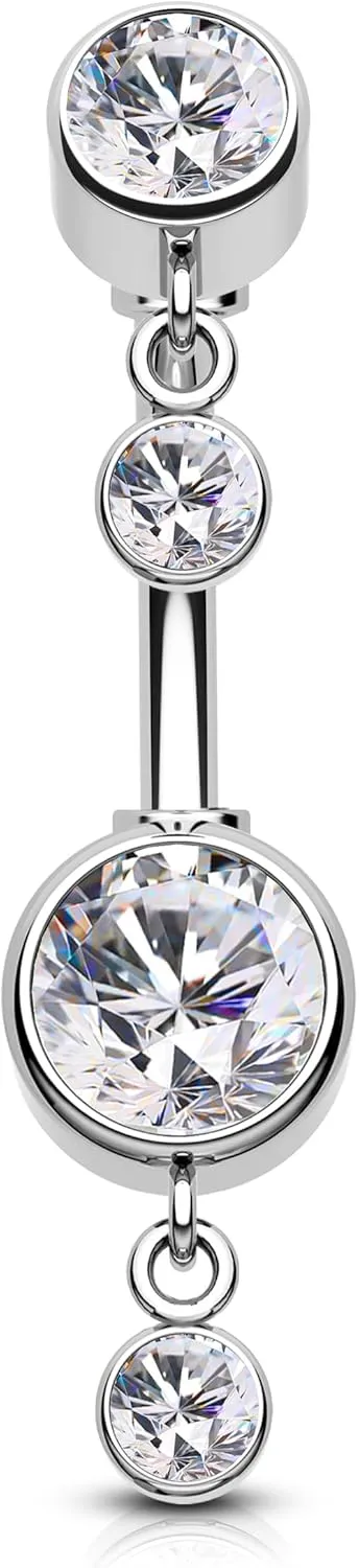 Cocharm 14G Dangle Belly Button Rings - Silver Reverse Navel Rings for Women - Clear CZ Piercing Jewelry - Stainless Steel