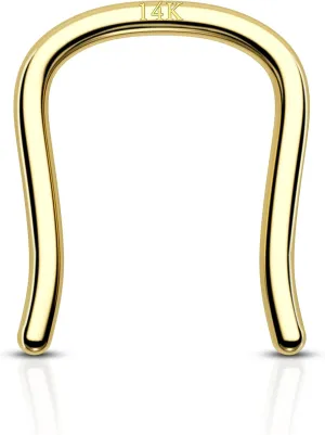 COCHARM 14K Real Gold Septum Rings 16g U-Shape Yellow Gold Septum Rings 14Kt Simple Horseshoe Septum Jewelry Solid Gold 8mm 10mm 14K Gold Hanger Septum Piercing