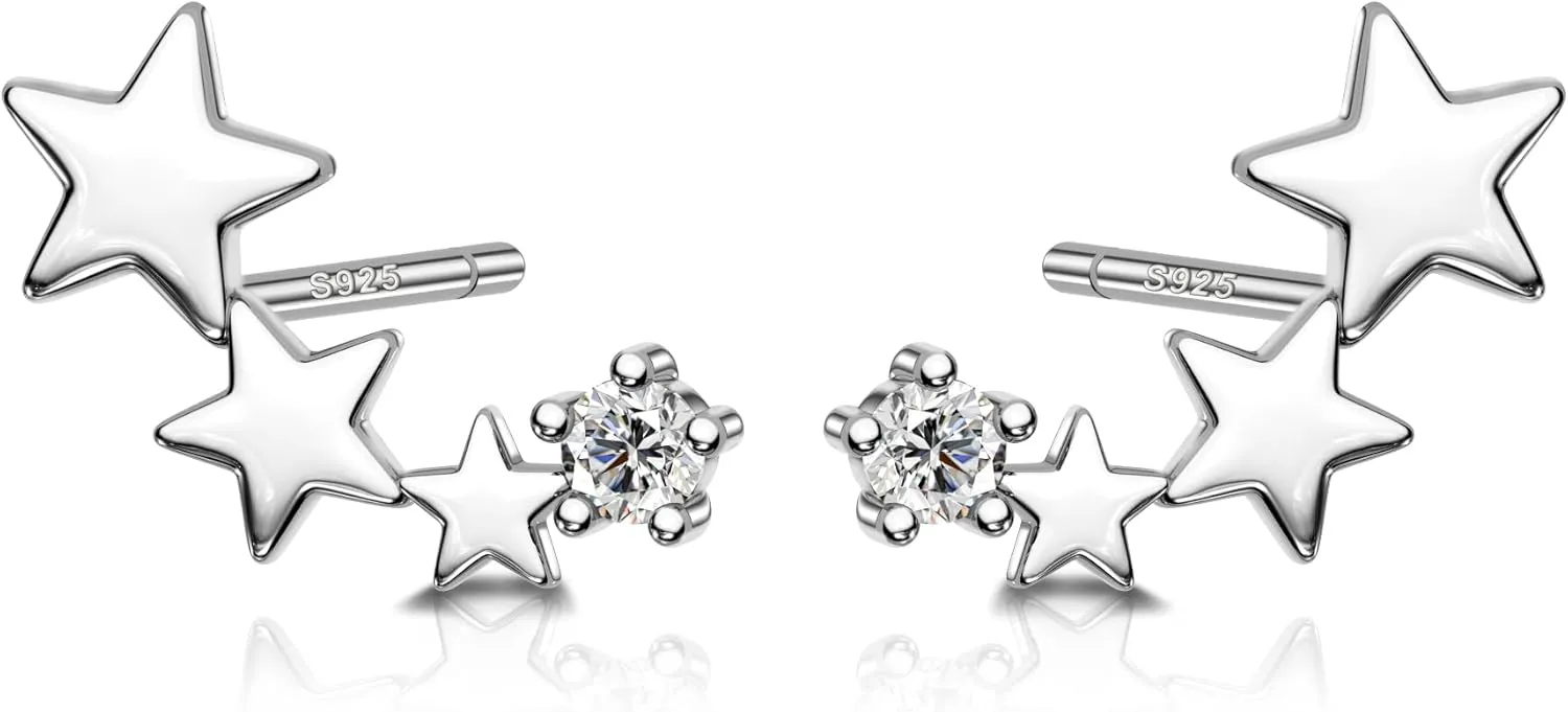COCHARM 14K Solid Gold Plated Stud Earrings 925 Sterling Silver Cartilage Stud 20g Silver Stud Earrings for Women Star Drop Earrings