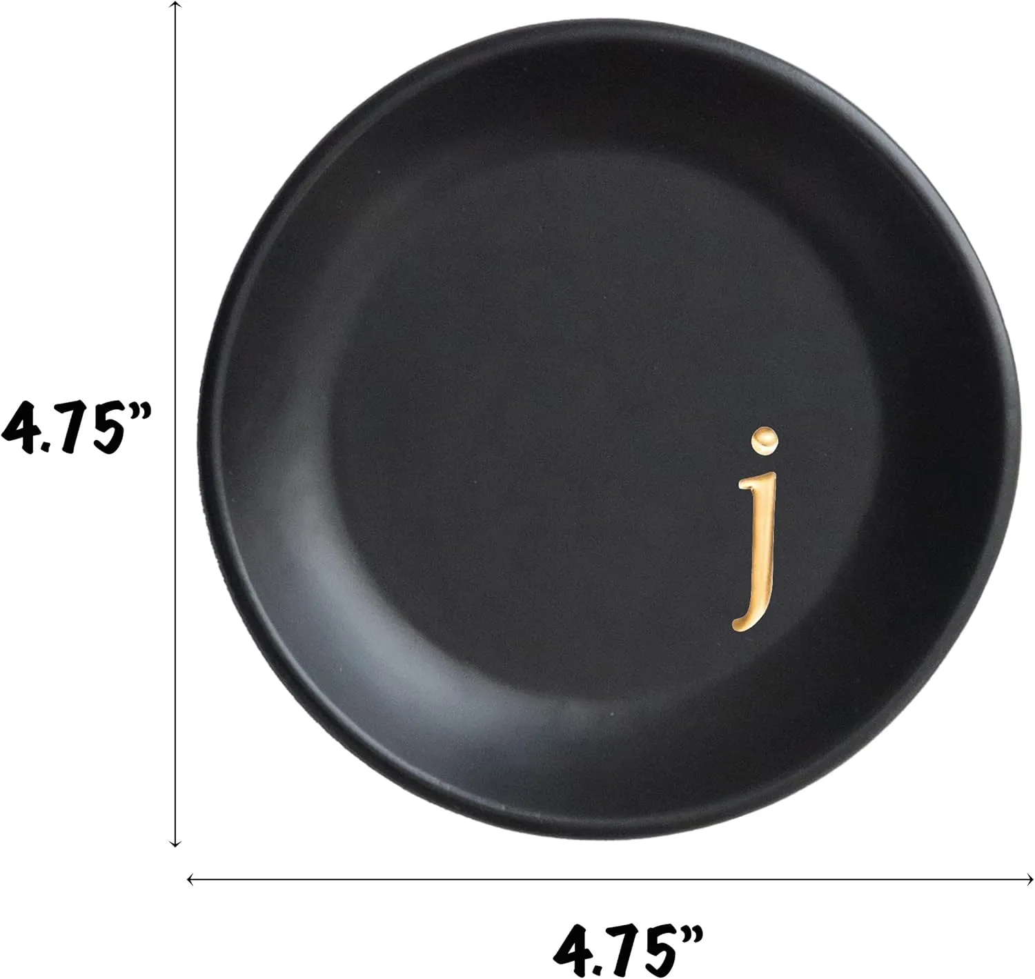 COLLECTIVE HOME - Ceramic Jewelry Tray, Decorative Trinket Dish for Rings Earrings Necklaces Bracelet Watch Keys, Birthday Mother's Day Christmas Gift for Women, 4.75", Black Surface (j)