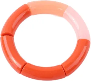 Colorful Acrylic Resin Geometric Tube Link Chain Stretchable Elastic Chunky Bracelet Stretch Adjustable Sweet Friendship Bangle Jewelry for Women-Orange