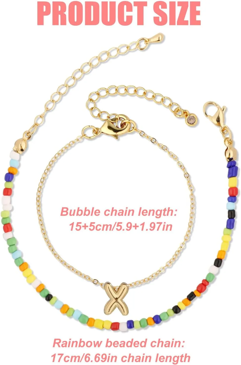 Colorful Beaded Bubble Alphabet Bracelet, Gold Plated Letter Bracelet Initial Bracelets for Women Teen Gift Jewelry