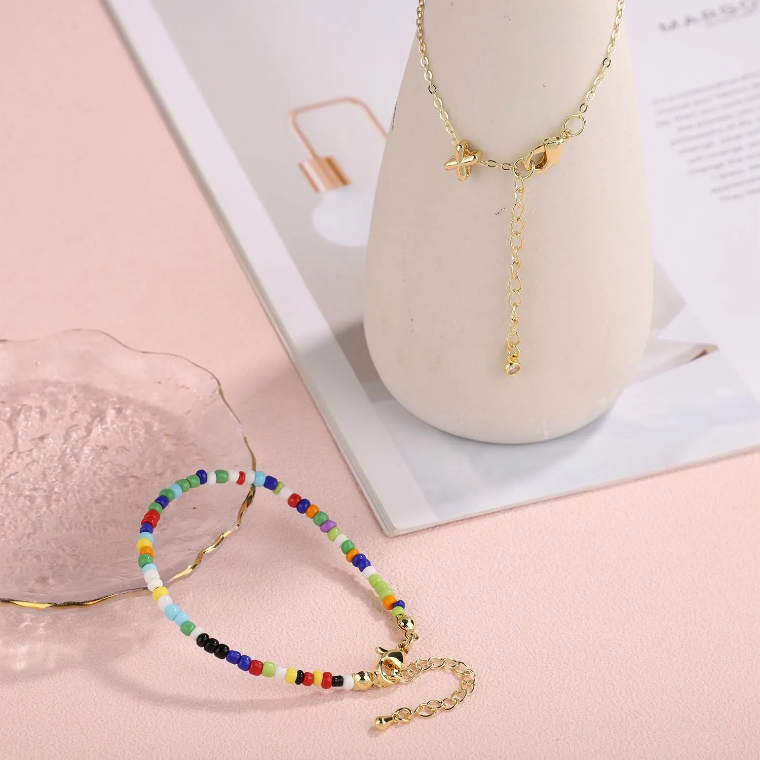 Colorful Beaded Bubble Alphabet Bracelet, Gold Plated Letter Bracelet Initial Bracelets for Women Teen Gift Jewelry