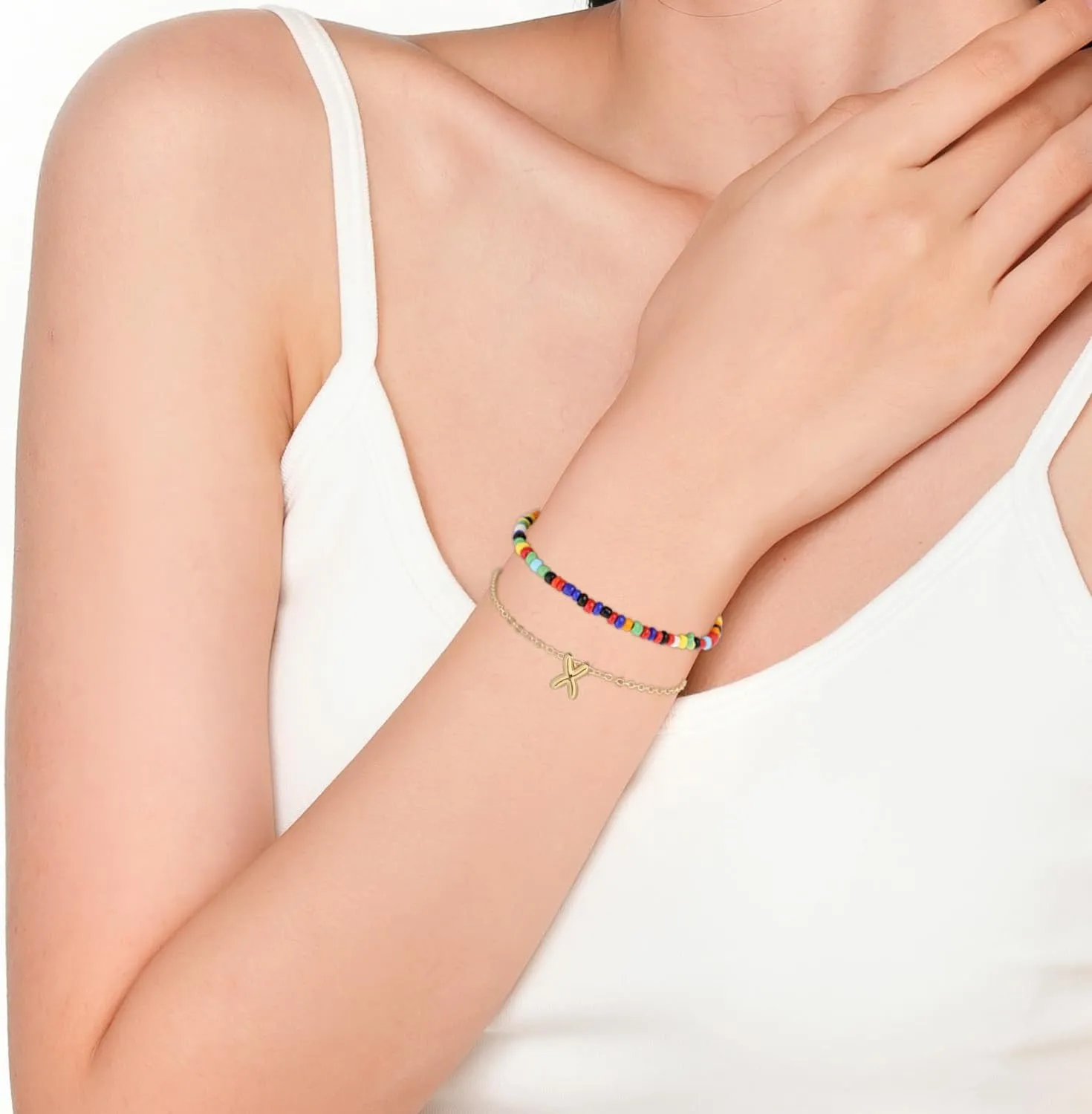 Colorful Beaded Bubble Alphabet Bracelet, Gold Plated Letter Bracelet Initial Bracelets for Women Teen Gift Jewelry