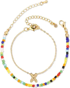 Colorful Beaded Bubble Alphabet Bracelet, Gold Plated Letter Bracelet Initial Bracelets for Women Teen Gift Jewelry