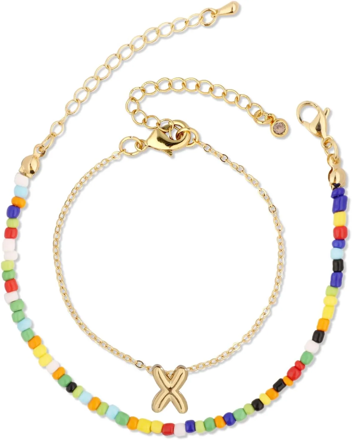 Colorful Beaded Bubble Alphabet Bracelet, Gold Plated Letter Bracelet Initial Bracelets for Women Teen Gift Jewelry