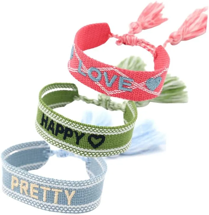 COLORFUL BLING 3 Pcs Woven Friendship Wrap Bracelets Fashion Handmade Macrame Bracelet Pulseras Tejidas para Mujeres Hand-Knitted Wrap Bracelets for Women Lovers - Set-A