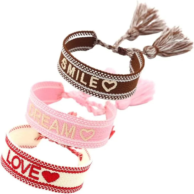 COLORFUL BLING 3 Pcs Woven Friendship Wrap Bracelets Fashion Handmade Macrame Bracelet Pulseras Tejidas para Mujeres Hand-Knitted Wrap Bracelets for Women Lovers