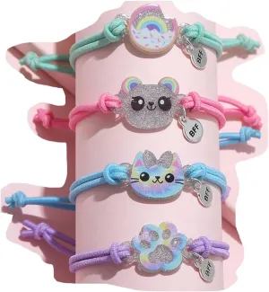COLORFUL BLING 4 Pcs Lovely BFF Bracelets Set, Koala Kitty Cat Paw Rainbow Charms Stackable Bracelet for Women Girls Besties Friendship Memorial Jewelry