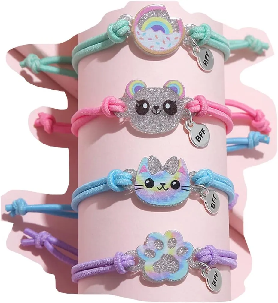 COLORFUL BLING 4 Pcs Lovely BFF Bracelets Set, Koala Kitty Cat Paw Rainbow Charms Stackable Bracelet for Women Girls Besties Friendship Memorial Jewelry