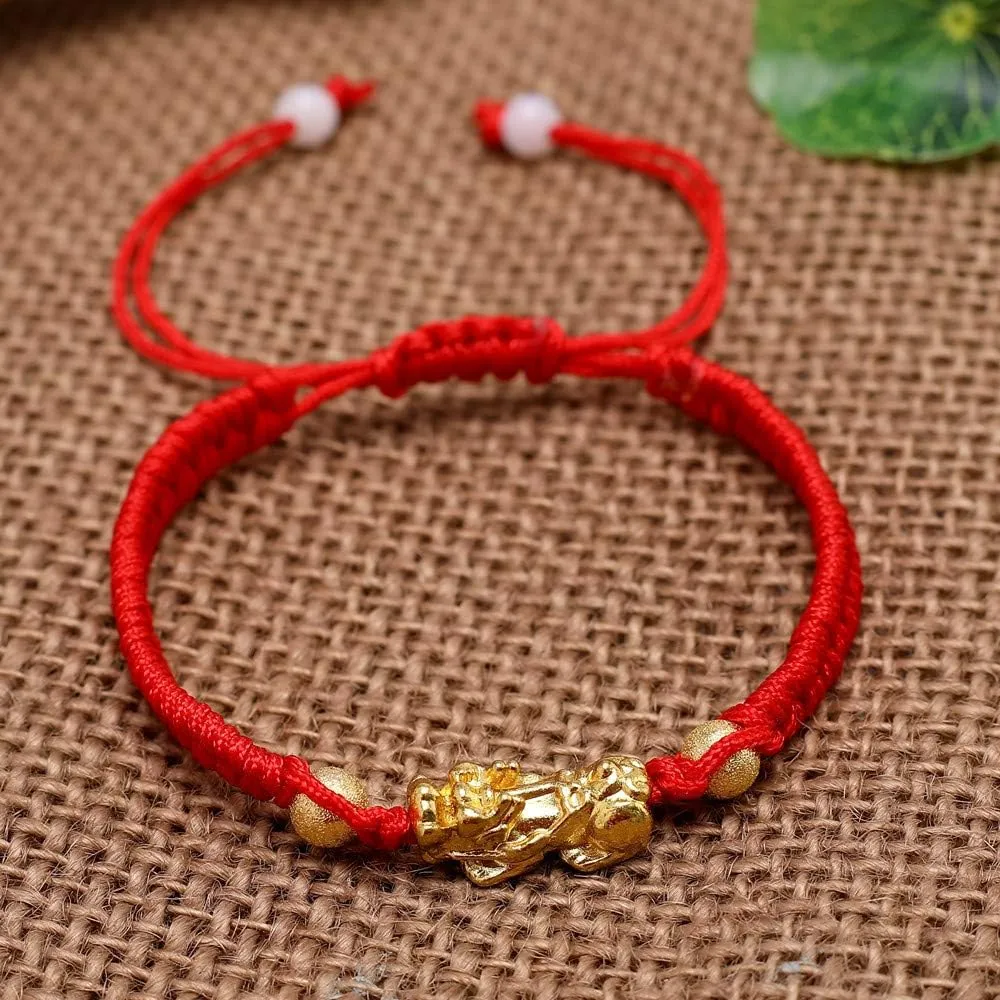 COLORFUL BLING 6Pcs Adjustable Braided Lucky Red String Rope Feng Shui Pixiu Pi Yao Bracelet Set Attract Wealth Prosperity Good Luck Wristband Amulet Jewelry for Women Men