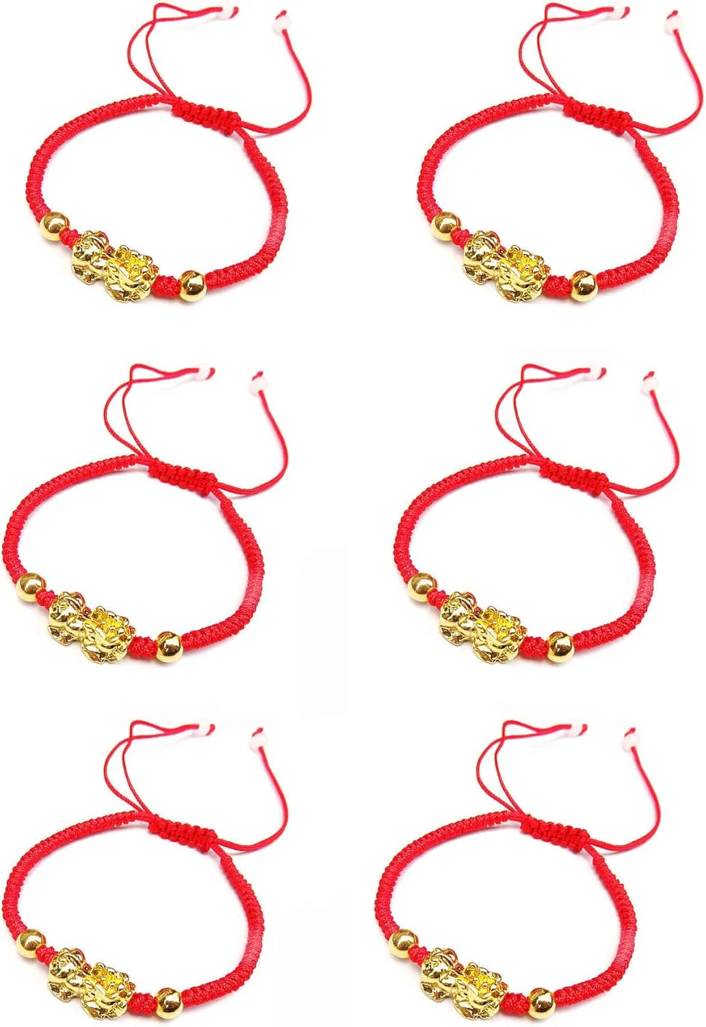 COLORFUL BLING 6Pcs Adjustable Braided Lucky Red String Rope Feng Shui Pixiu Pi Yao Bracelet Set Attract Wealth Prosperity Good Luck Wristband Amulet Jewelry for Women Men