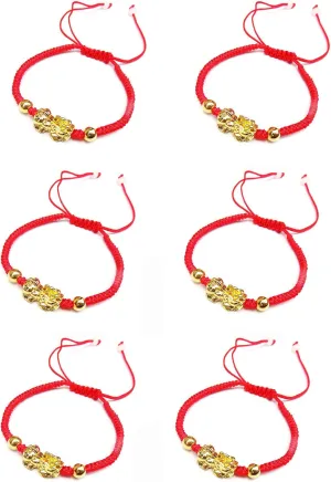 COLORFUL BLING 6Pcs Adjustable Braided Lucky Red String Rope Feng Shui Pixiu Pi Yao Bracelet Set Attract Wealth Prosperity Good Luck Wristband Amulet Jewelry for Women Men