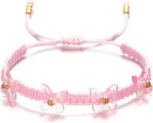 COLORFUL BLING Adjustable Strings Braided Rope Cute Transparent Butterfly Strand Bracelets Lucky Butterfly Friendship Matching Bracelet BFF Gift for Women