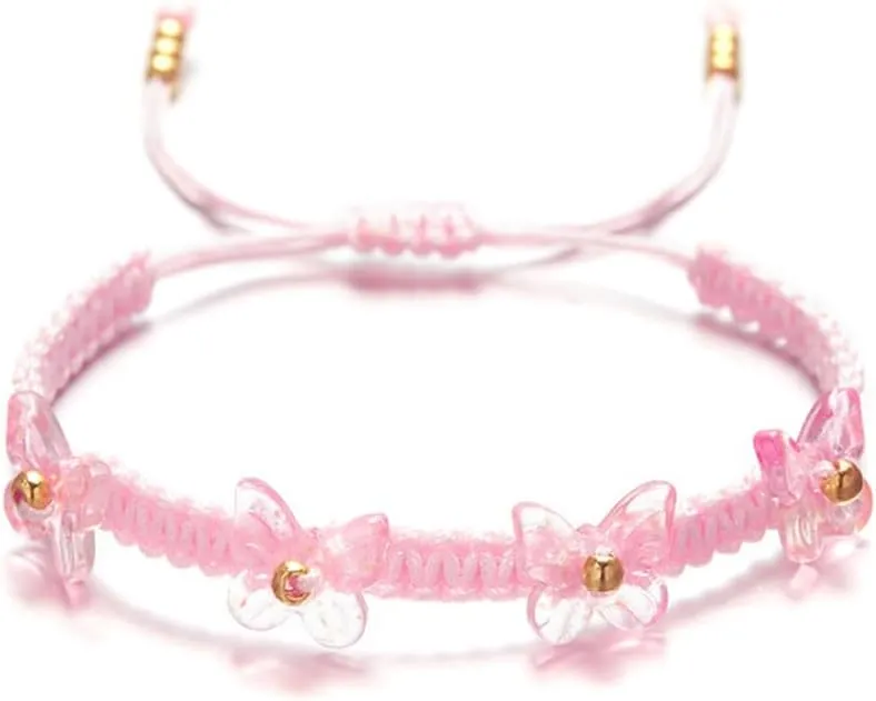 COLORFUL BLING Adjustable Strings Braided Rope Cute Transparent Butterfly Strand Bracelets Lucky Butterfly Friendship Matching Bracelet BFF Gift for Women