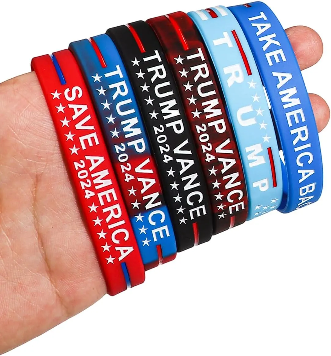 COLORFUL BLING American Flag Silicone Rubber Bracelets Vote USA Election Rubber Bracelets Take America Back Wristbands Trump Vance Bracelet Independence Day Gifts