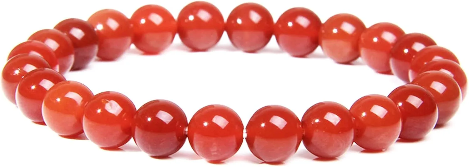 COLORFUL BLING Carnelian Crystal Stretch Bracelets Natural Gemstone Orange Carnelian Bracelet Healing Mediation Beaded Bracelet for Women Men