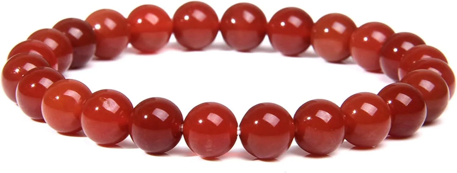 COLORFUL BLING Carnelian Crystal Stretch Bracelets Natural Gemstone Orange Carnelian Bracelet Healing Mediation Beaded Bracelet for Women Men