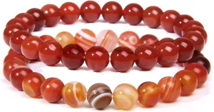 COLORFUL BLING Carnelian Crystal Stretch Bracelets Natural Gemstone Orange Carnelian Bracelet Healing Mediation Beaded Bracelet for Women Men