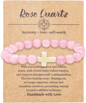 COLORFUL BLING Cross Beaded Bracelet Natural Stone Stretch Prayer Bracelet Anti Depression Anxiety Gifts