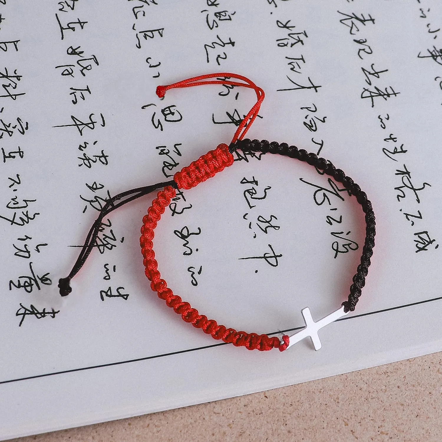 COLORFUL BLING Cross Bracelet for Women Men Stainless Steel Adjustable Braided String Sideways Bracelet Protection Prayer Amulet Christian Jewelry