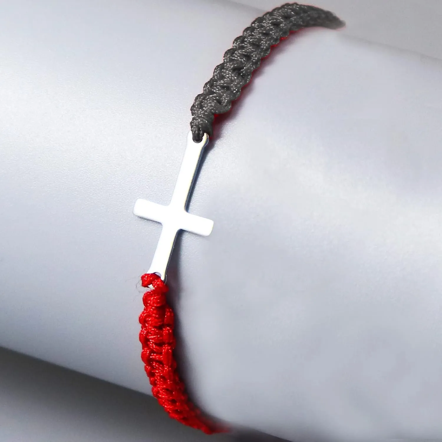 COLORFUL BLING Cross Bracelet for Women Men Stainless Steel Adjustable Braided String Sideways Bracelet Protection Prayer Amulet Christian Jewelry