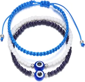 COLORFUL BLING Evil Eye Bead Bracelet Handmade Braided Rope String Bracelet Lucky Protection Matching Couple Bracelets Gold Beaded Cross Stack Bracelets Set BFF Friendship Jewelry-Style 1