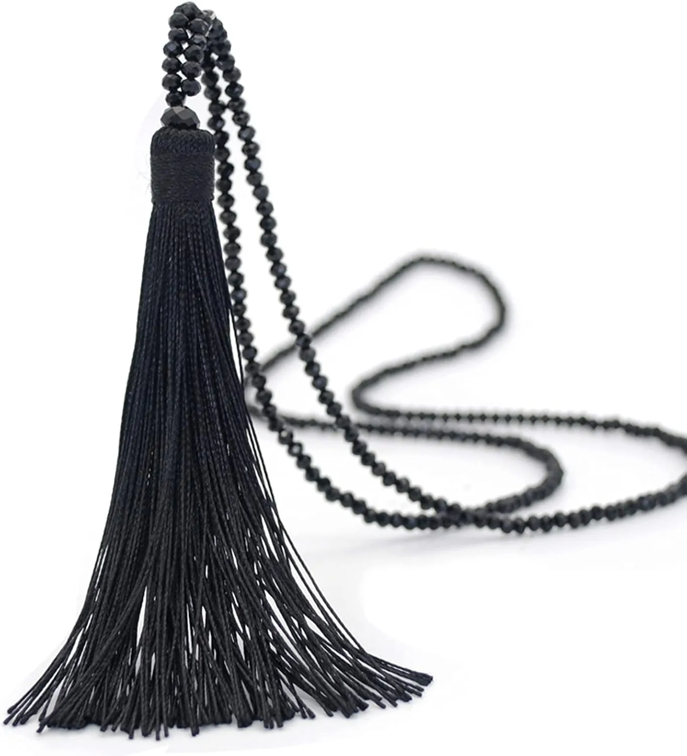 COLORFUL BLING Handmade Woven Layered Y shaped Long Tassel Fringe Crystal Beads Pendant Necklace for Women Jewelry