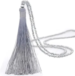 COLORFUL BLING Handmade Woven Layered Y shaped Long Tassel Fringe Crystal Beads Pendant Necklace for Women Jewelry