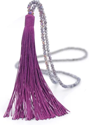 COLORFUL BLING Handmade Woven Layered Y shaped Long Tassel Fringe Crystal Beads Pendant Necklace for Women Jewelry