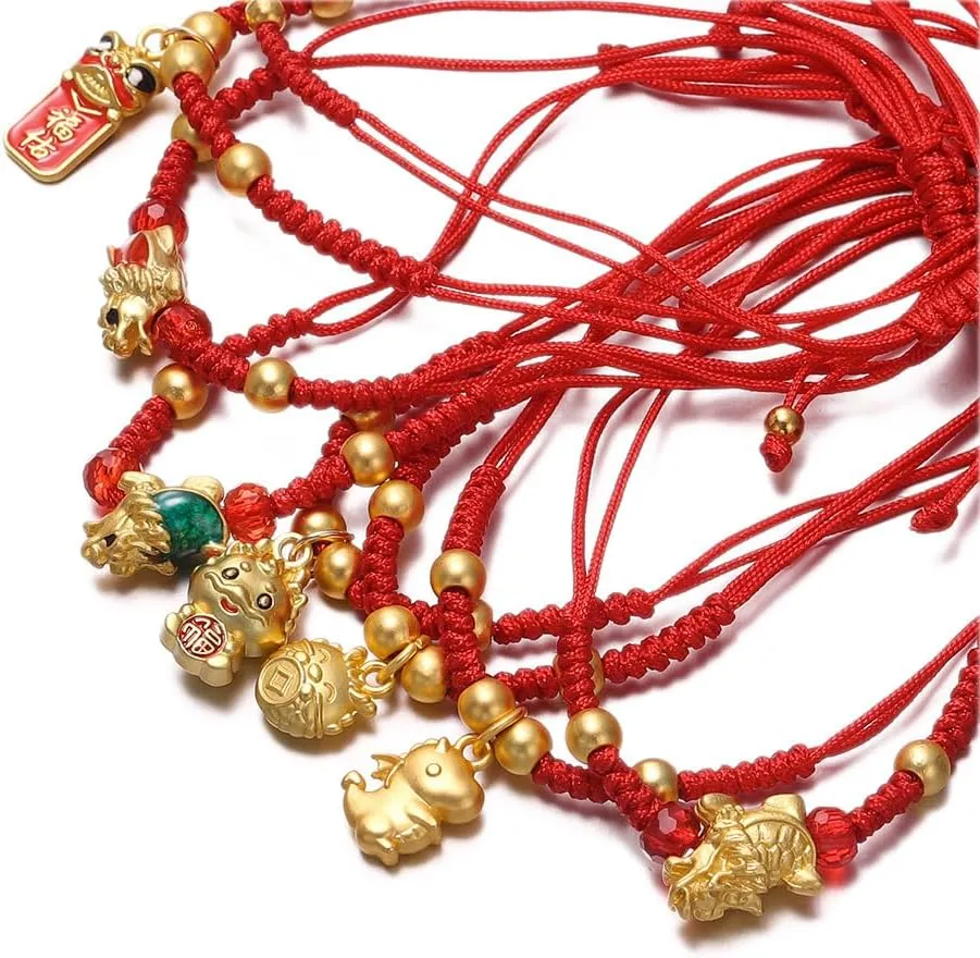 COLORFUL BLING Handwoven New Year of Dragon Bracelet Woven Red String Adjustable Chinese Zodiac Dragon Charm Bracelet Lucky Braided Rope Bracelets New Year Jewelry Gifts for Women Men