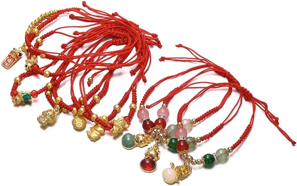 COLORFUL BLING Handwoven New Year of Dragon Bracelet Woven Red String Adjustable Chinese Zodiac Dragon Charm Bracelet Lucky Braided Rope Bracelets New Year Jewelry Gifts for Women Men