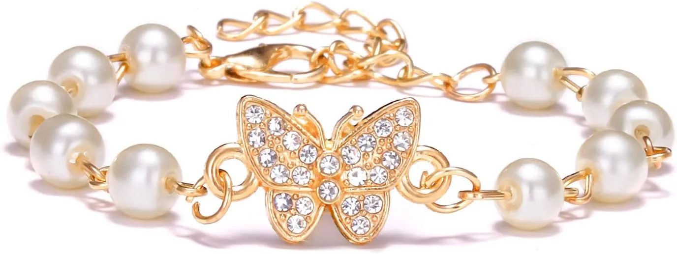 COLORFUL BLING Imitated Pearl Butterfly Star Stackable Layered Bracelets Beaded Infinity Eye Cross Charms Bracelet Bangle for Women Statement Jewelry