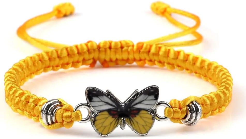 COLORFUL BLING Multicolor Braided Woven String Butterfly Bracelets for Couple Matching Friendship BFF Family Butterfly Wristband Jewelry