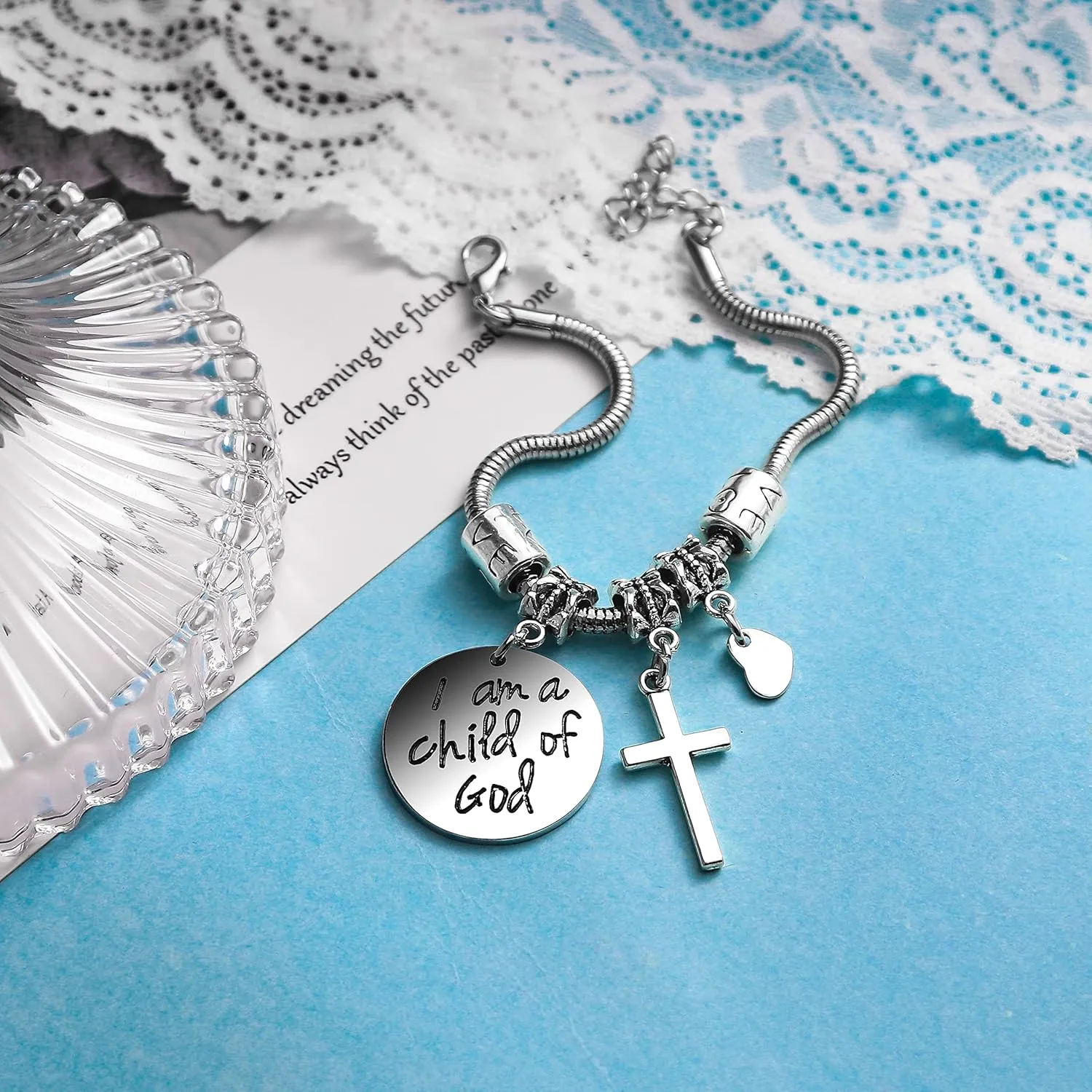 COLORFUL BLING Religious Cross Bracelets Relationship Long Distance First Communion Baptism Sideways Bracelet for Birthday Mothers Day Gifts Jesus Protection Jewelry