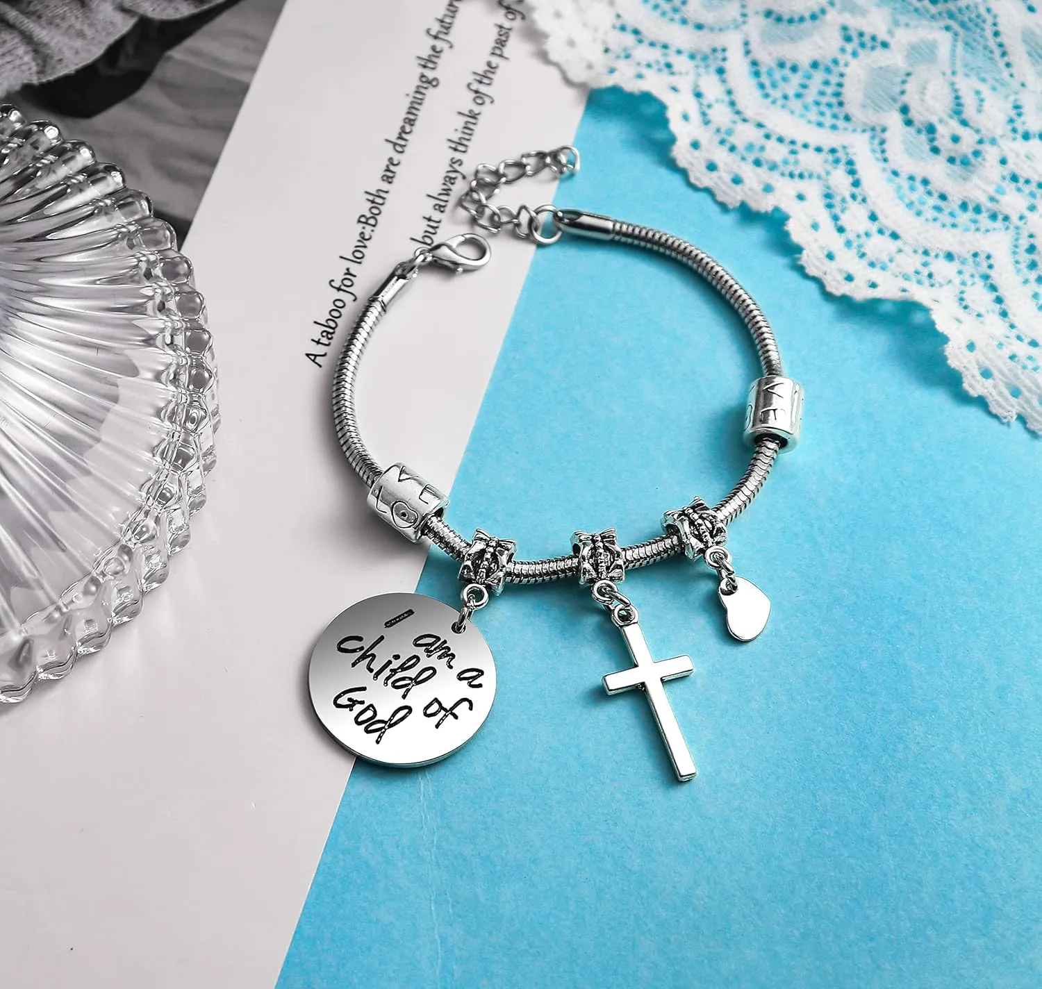 COLORFUL BLING Religious Cross Bracelets Relationship Long Distance First Communion Baptism Sideways Bracelet for Birthday Mothers Day Gifts Jesus Protection Jewelry