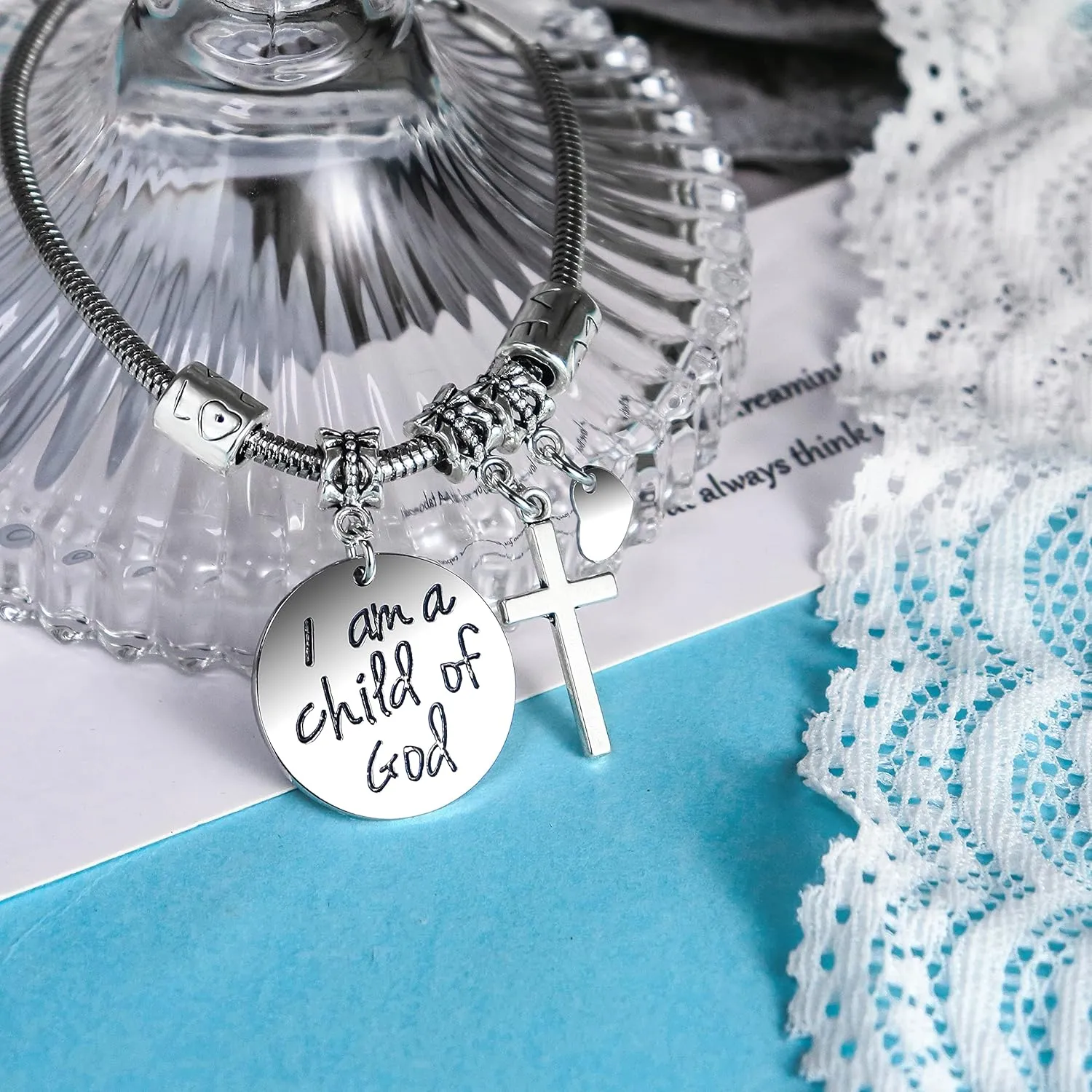 COLORFUL BLING Religious Cross Bracelets Relationship Long Distance First Communion Baptism Sideways Bracelet for Birthday Mothers Day Gifts Jesus Protection Jewelry