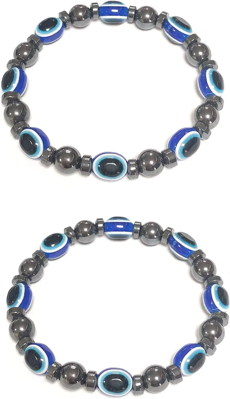 COLORFUL BLING Set Evil Eye Elastic Stretch Beaded Bracelet Wristband Rope Pendant Necklace Natural Good Luck for Woman Men Jewelry Amulet Friendship Family Handmade Turkish Protect
